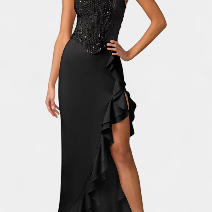 Filipa Midi Haljina s Korsetom i Asimetričnim Volanima