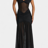 Milica Duga Haljina od Milk Svile s Dubokim Izrezom i Oblikovanim Nabranjem