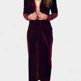 Vilma Duga Haljina od Zlatnog Baršuna s V-Izrezom