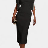 Vesna Midi Haljina s Bisernim Detaljima i Okruglim Izrezom