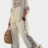 Daisy komplet od bambusovog platna s elegantnim crvenim i zelenim prugama