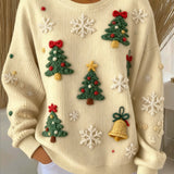 Aurora - Ženski vintage pulover s okruglim izrezom i božićnim drvcem
