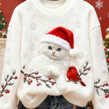 Magdalena - Ženska ležerna flanelska majica s božićnim printom mačaka