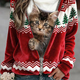 Elma - Ženska retro božićna flanelska majica s printom životinja